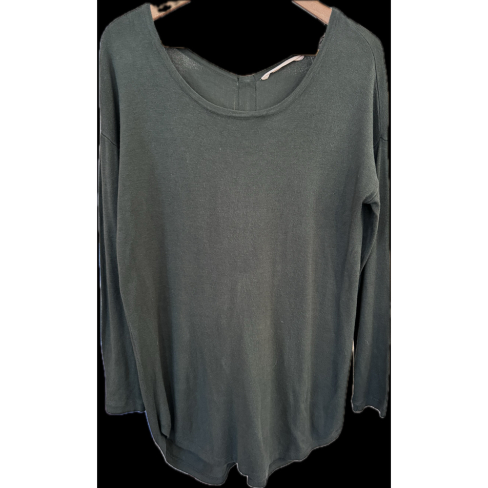 Soft Surroundings Green Long Sleeve Top with Zipper Back, Size Small‎
